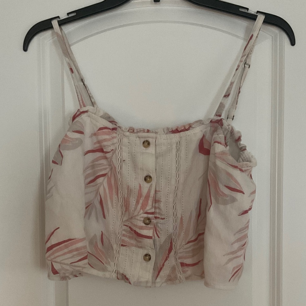 Abercrombie & Fitch Pink and White Plant / Floral Crop Top Women's Medium / M